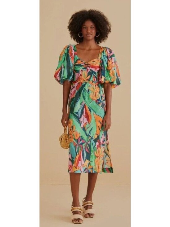 FARM Rio Dresses & Skirts - Farm Rio Banana Foliage Short Sleeve Midi Dress Size S NWT $245
